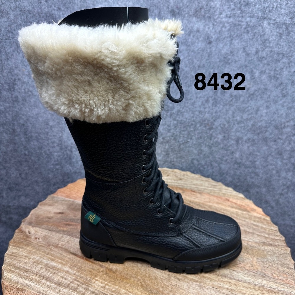 Lauren Ralph Lauren Quincie Boots Womens 5.5B Black Leather Faux Fur Excellent